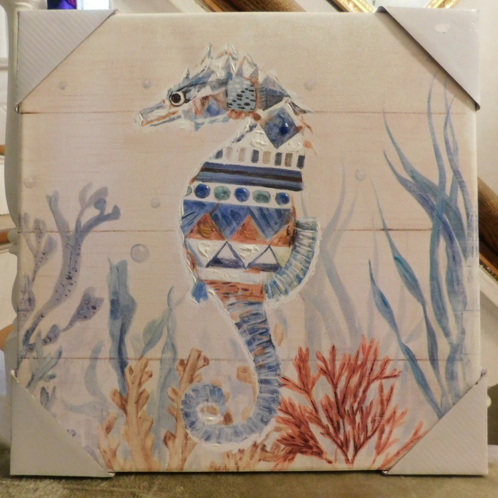 Sea Horse Canvas Print with Extra Paint Detailing NWT